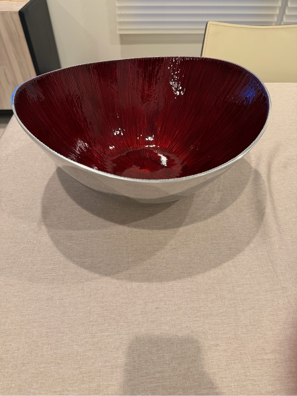 Large Decorative Red and Silver Accent Bowl - Home Dining